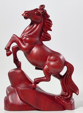 红花梨木雕马摆件实木马到成功家居办公书房桌面红马摆设红木礼品