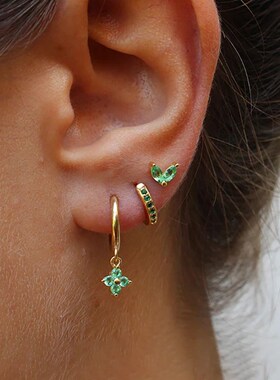 3PCS Exquisite Green Zircon Hanging Earrings Set for Women S