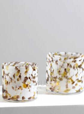 北欧创意简约豹纹彩点手工玻璃花瓶烛台客厅餐厅桌面香薰家居摆件