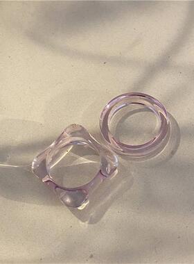 Macaron color minimalist resin acrylic ring 2 packs ins tide