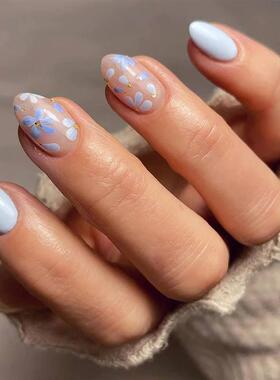 24pcs short oval nails, press-on nails, removable and reusab