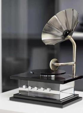 新中式创意水晶喇叭播音机摆件样板房售楼部卧室书房桌面软装饰品