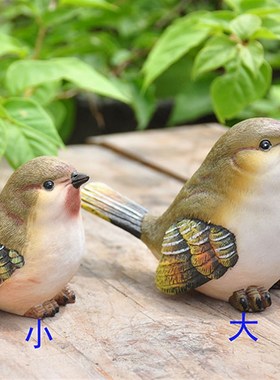 乡村田园手工彩绘多肉场景小鸟喜鹊摆件 花园露台趣味场景装饰