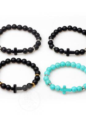 。Qinuo volcanic stone frosted stone Turquoise Cross Yoga ha