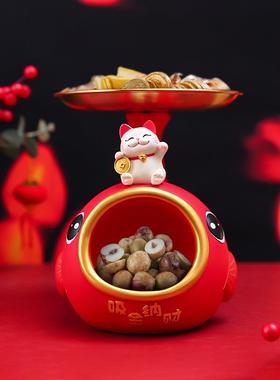 创意ins吸金纳福喜庆锦鲤托盘钥匙收纳摆件客厅桌面装饰收纳盒