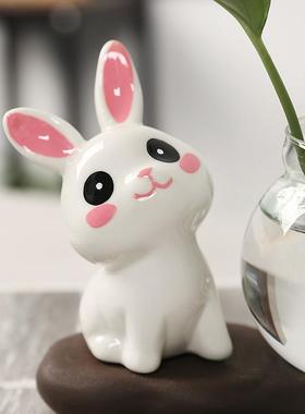 家居摆件水培花瓶器陶瓷兔办公桌面装饰用品新款兔子绿萝插花容器