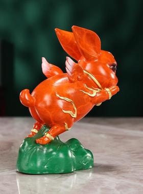 彩铜小兔子摆件家居办公室生肖兔中式装饰桌面迷你小飞兔工艺品