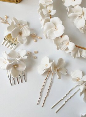 Simple Elegant Ceramic Flower Bridal Headpiece Hair Wreath T