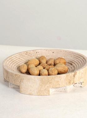 简约现代创意黄洞石刻纹托盘果盘展示盘售楼处卧室样板房工艺摆件