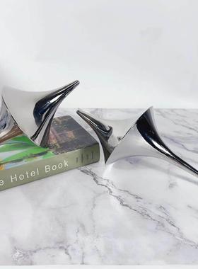 现代简约不锈钢银色小海螺装饰摆件样板间茶几书柜桌面创意装饰品