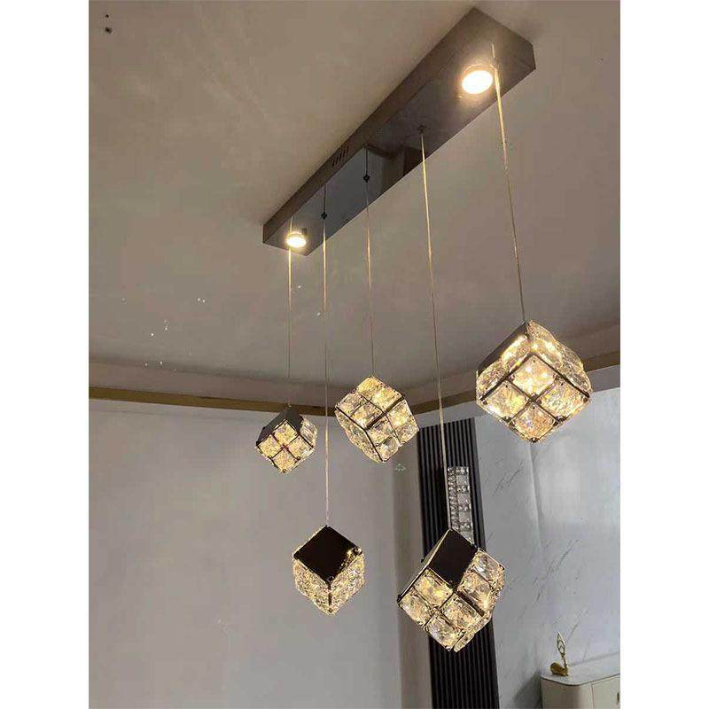 挑空楼梯吊灯创意个性艺术设计师款魔方灯餐厅灯loft复式水晶吊灯,淘宝优惠券,粉丝福利购,淘宝优惠卷