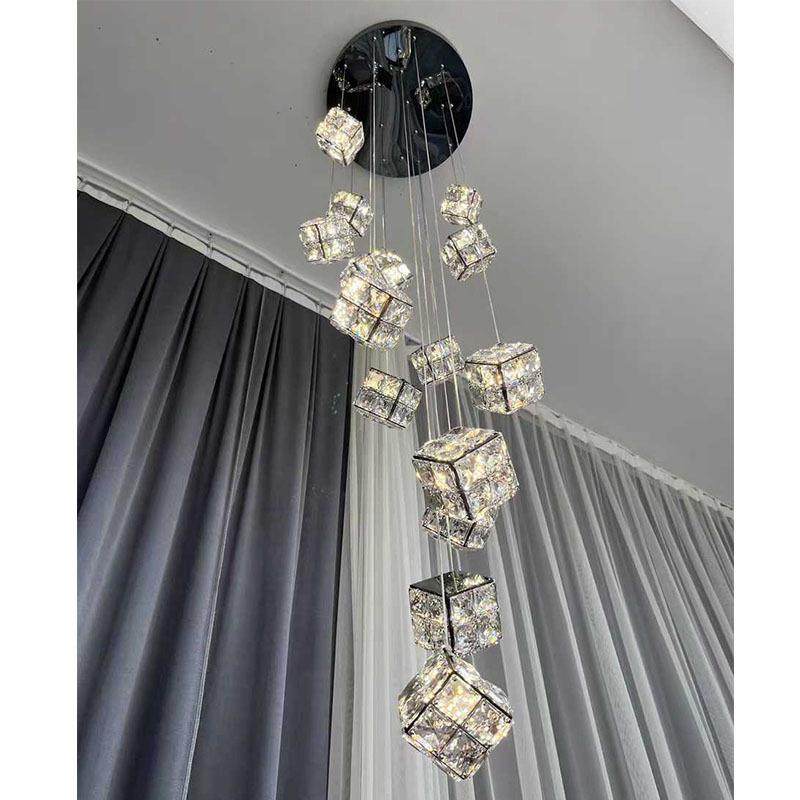 挑空楼梯吊灯创意个性艺术设计师款魔方灯餐厅灯loft复式水晶吊灯,淘宝优惠券,粉丝福利购,淘宝优惠卷