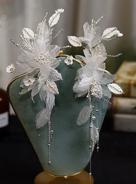 White Gauze Fairy Bride barrettes clips hair wear Fluttering