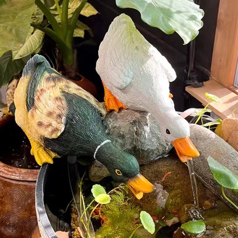 水循环庭院鱼缸水池背景墙壁创意造景鸭流水年年有余年年有鱼摆件,淘宝优惠券,粉丝福利购,淘宝优惠卷