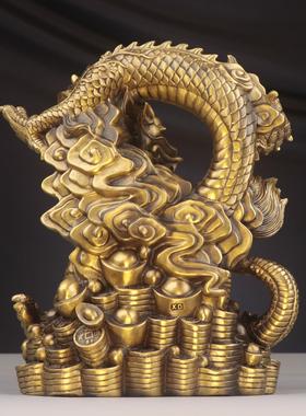 杨铜记 铜龙摆件 聚宝盆龙 铜龙工艺品家居办公室 聚宝盆盘龙
