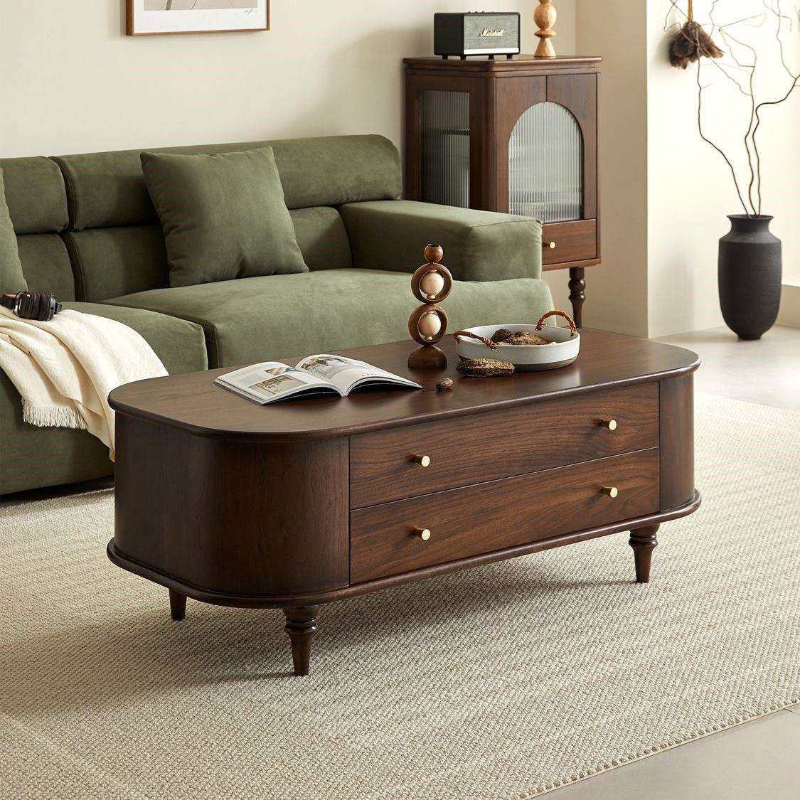 全实木茶几美式轻奢椭圆形小户型简约客厅抽屉收纳茶桌电视柜组合,淘宝优惠券,粉丝福利购,淘宝优惠卷