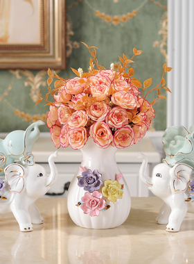 创意招财大象摆件电视柜客厅家居装饰酒柜玄关葫芦白菜陶瓷工艺品