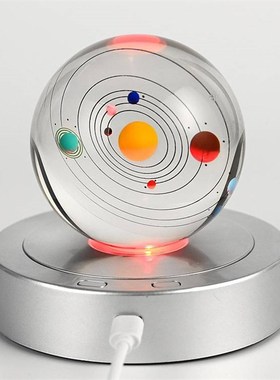 新款LED水晶旋转灯座七彩白光灯光旋转多模式多功能USB展示底座