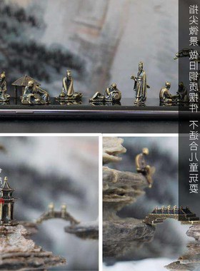 假山装饰小房微摆件茅草屋缩子件古亭子迷你铜造景奇石盆景代沙盘