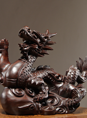 黑檀木雕刻龙摆件实木生肖龙家居客厅办公桌面装饰红木送礼工艺品