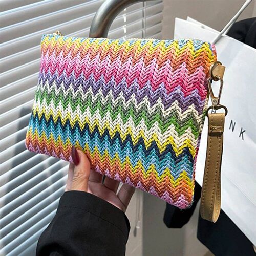 Vintage Hand Woven Clutch Bag Colourful Money Beach Long Bag - 图0