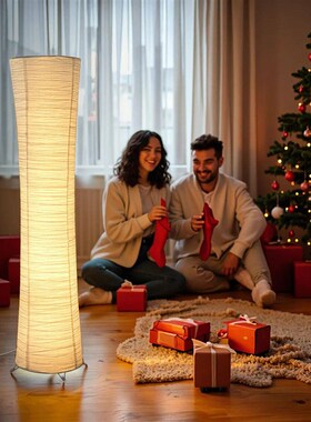 Paper floor lamp, paper and chrome-plated standing lamp, LED