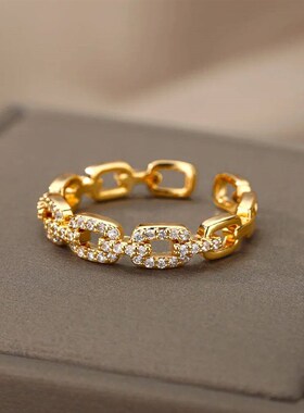 Classic Twist Chain Open Rings For Women Zircon Stainless St