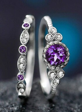 2 PCs Silver-Color Vintage Blue Zircon Ring For Women Fashio