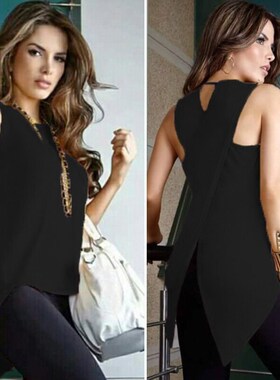 Women Blouse Shirt Cross Irregular Womens Tops and Blouses S