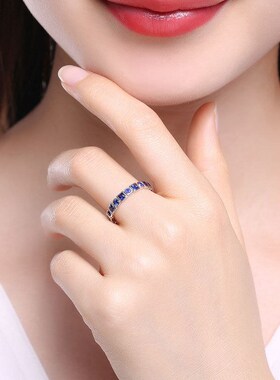 Zhenrong new simple row diamond synthetic sapphire ring fema