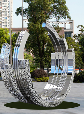 定制抽象不锈钢圆环大型雕塑城市公园金属创意塑像售楼部落地摆件