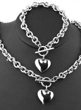 1 Set Women Stainless Steel Chain Heart Toggle Bracelet Neck