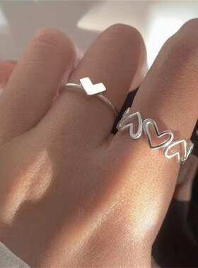 Korea Silver Color Peach Hearts Rings For Women Kpop Simple