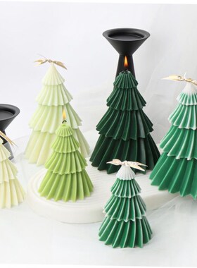 4-Layer Christmas Tree Silicone Candle Mold 3D Diagonal Stri