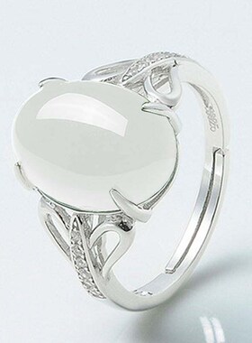 -Green agate open ring simple retro diamond ring men and wom