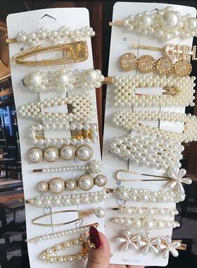 Simulated Pearl Barrettes Beaded Geometric Women Hair Clip H