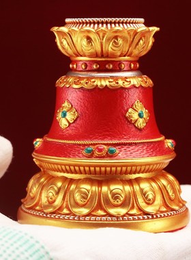 格桑花彩绘迷你手摇转金轮底座彩绘树脂转经简座子锡杖家用莲花