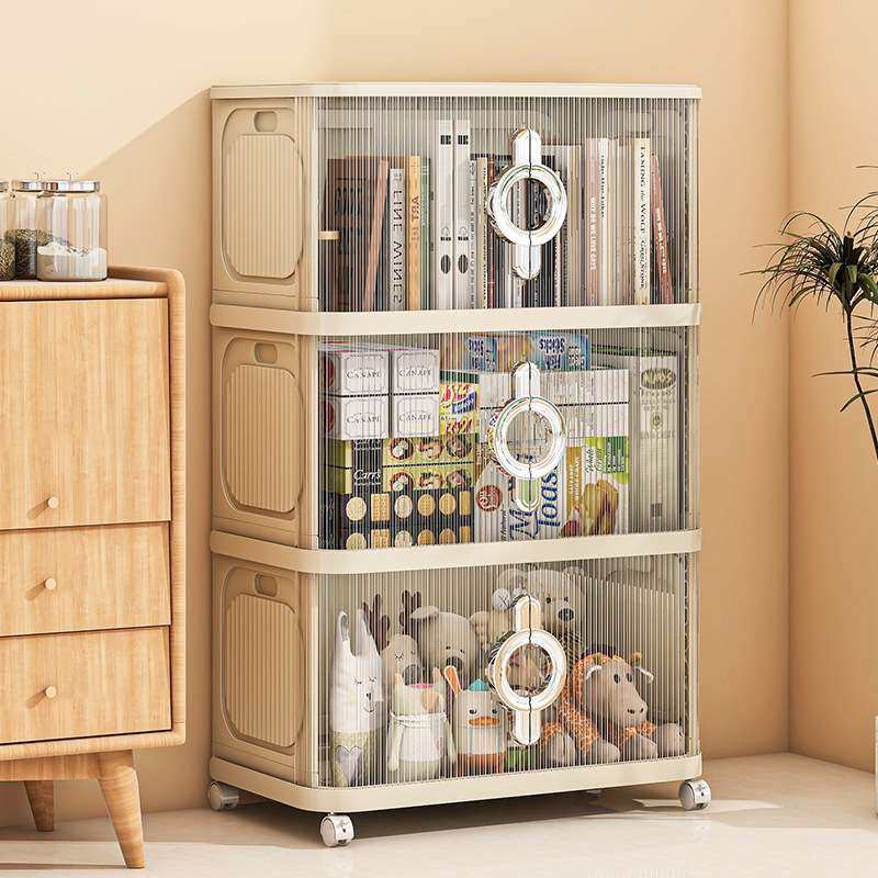 25年新款收纳柜家用底部滑轮透明可视加厚PP双拉门置物柜储物柜,淘宝优惠券,粉丝福利购,淘宝优惠卷