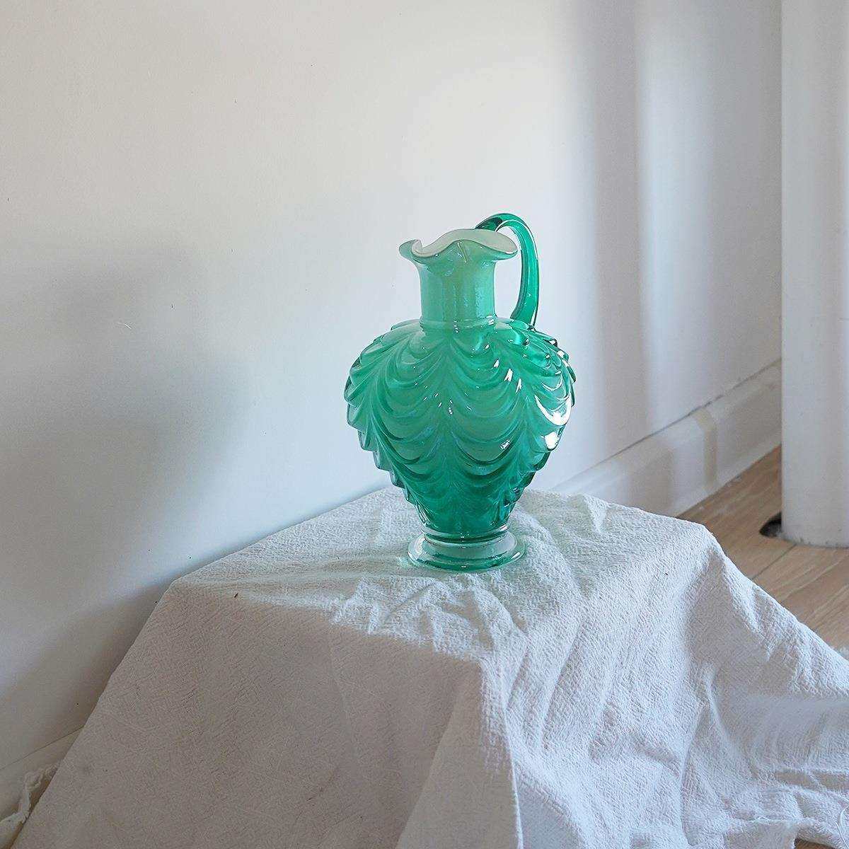 中古风格绿色帷幔单耳水升花瓶 水罐家居装饰摆件,淘宝优惠券,粉丝福利购,淘宝优惠卷