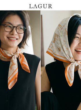 Lagur桑蚕丝方巾丝巾撞边头巾女