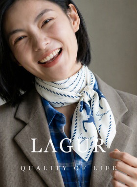 Lagur桑蚕丝丝巾简约线条方巾女