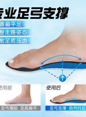专业扁平足鞋垫男款足弓支撑鞋垫女款舒适运动O型腿足弓塌陷矫正