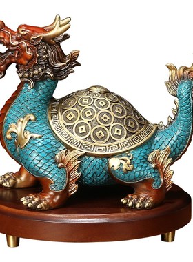吉善堂 铜龙龟摆件 龙头龟工艺品招财家居玄关书房办公室装饰品