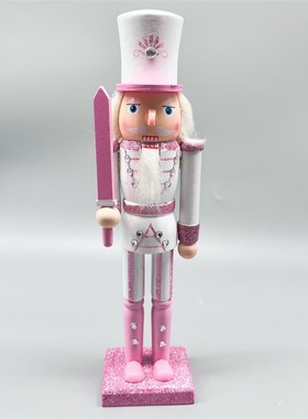 胡桃夹子30CM粉白士兵儿童房卧室书桌摆件木偶电视柜酒柜装饰品复