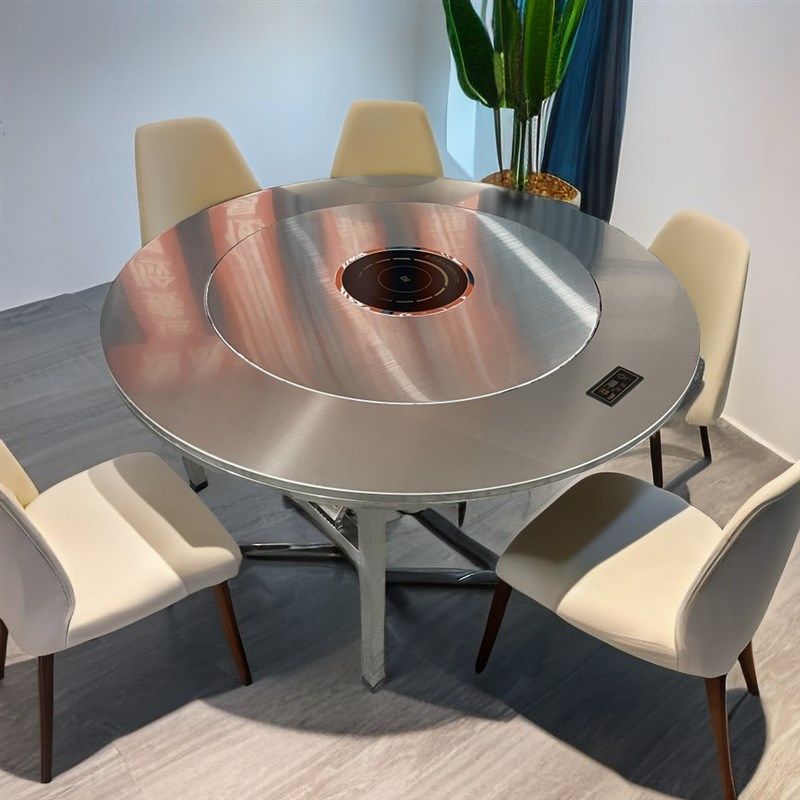 不锈钢圆桌内置转盘冬天火锅桌子电磁炉一体下沉式可折叠家用商用,淘宝优惠券,粉丝福利购,淘宝优惠卷