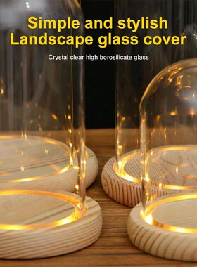 Glass Dome Wooden Base With LED Light Birthday Gift Bedroom