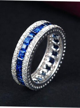 Luxury Female Crystal Blue Geometric Stone Ring Big Gorgeous