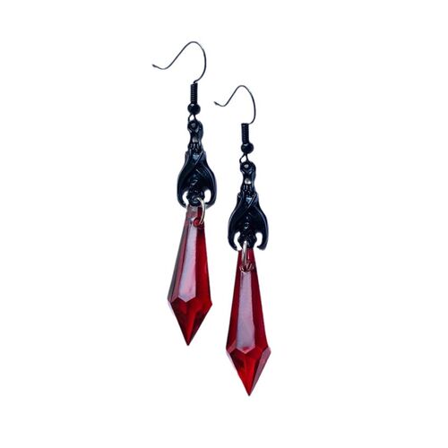 Black Bat with Red Teardrop Earrings哥特风黑蝙蝠红泪珠耳环 - 图3