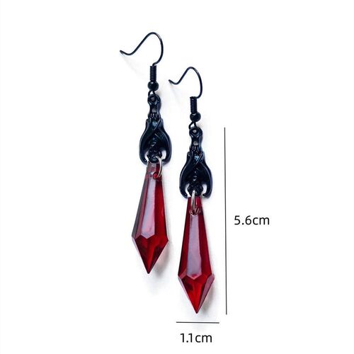 Black Bat with Red Teardrop Earrings哥特风黑蝙蝠红泪珠耳环 - 图0