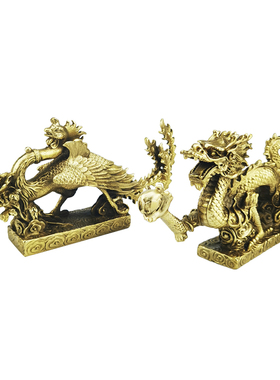 黄铜龙凤摆件铜龙装饰品家居客厅办公室生肖龙成对龙凤摆件